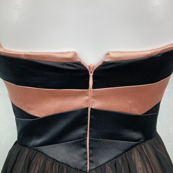 Adrianna Papell Hailey Logan Dress 3 Black Beige Chiffon Layer Solid Formal Mini - Picture 5 of 11